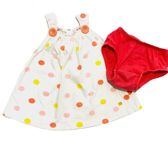 Sucre D'Orge Coral Polka Dot Dress x Diaper Cover